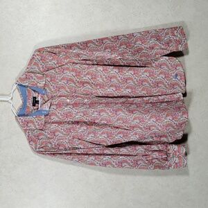 12562 Talbots coral, blue & yellow paisley L/S cotton blouse 12